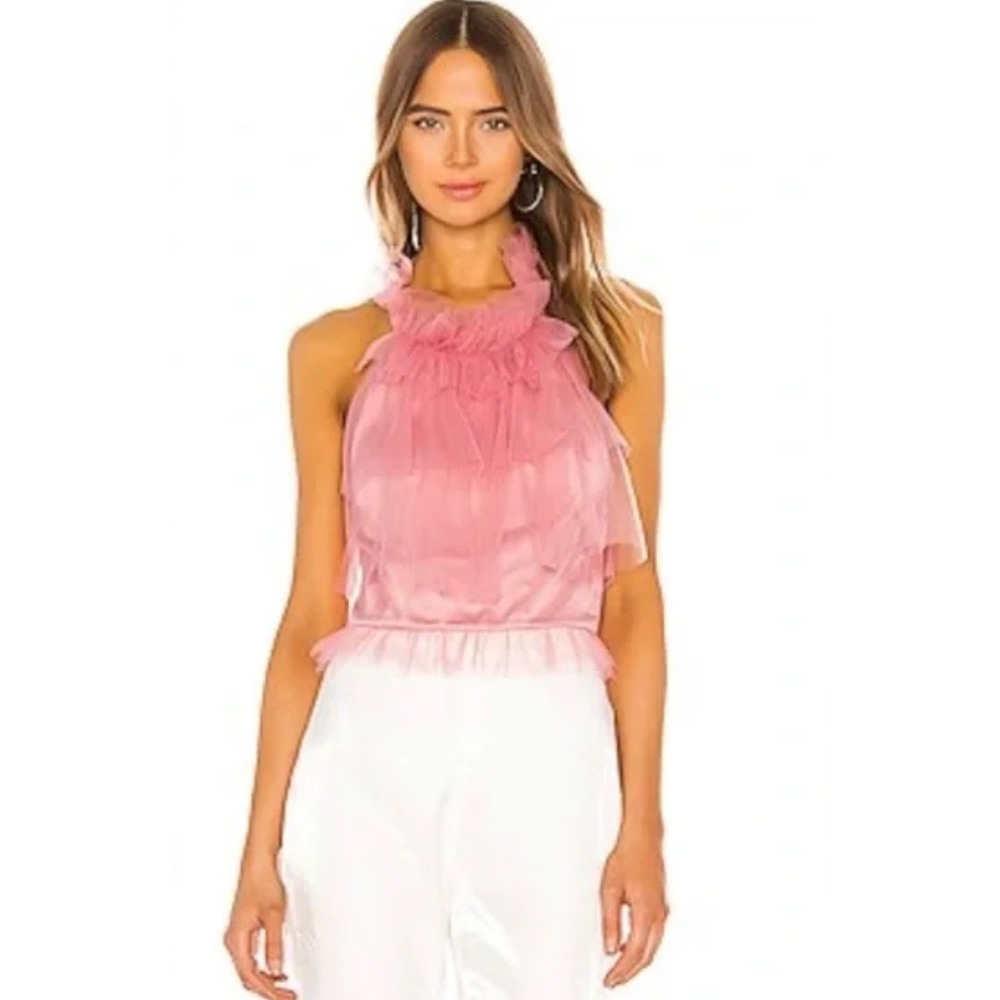 NBD Ruffle Halter‎ Top Sleeveless Party Open Back Pink Size S NWT